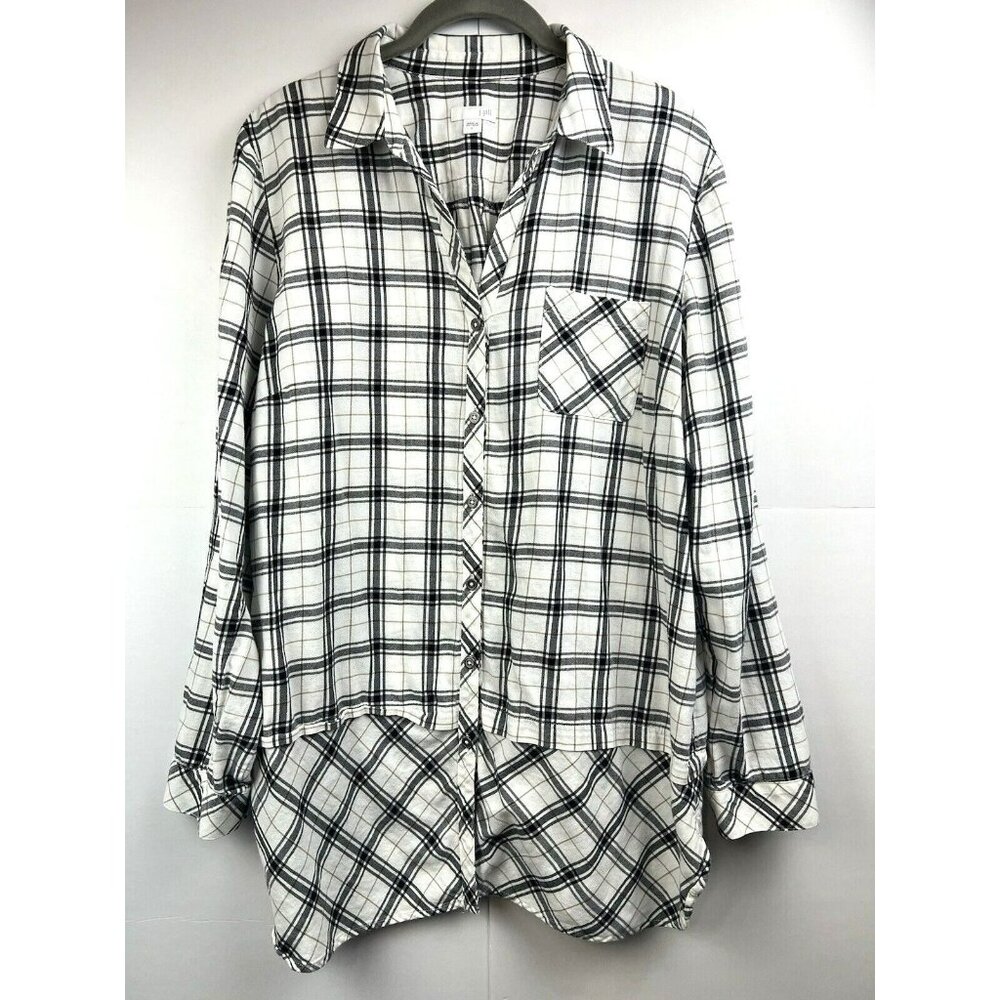 J Jill Blouse‎ Top Size Large Plaid Flannel Button Down Oversized Long Sleeve